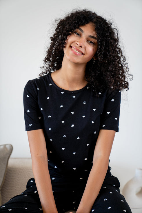 Women summer pajama set Black Hearts shirt + Pants